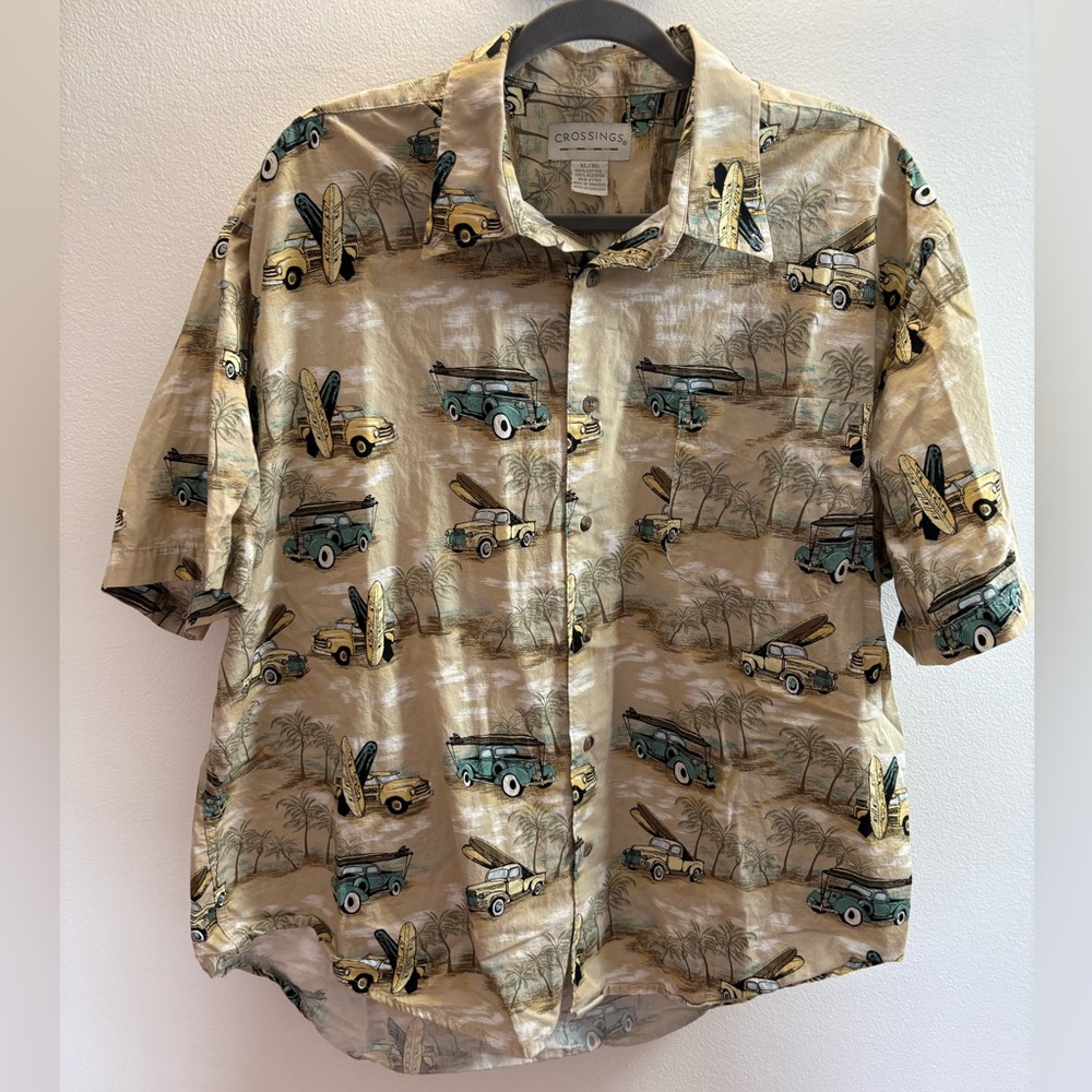 Crossings Tan Trucks With Surfboards Print Hawaiian Shirt XL